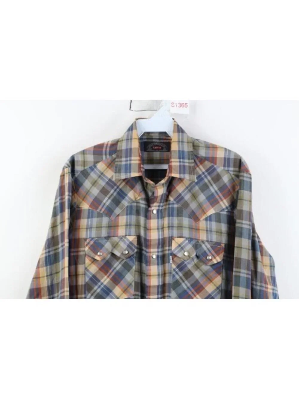 Vintage 70s Levis Big E Mens Medium Western Cowboy Snap Button Shirt Plaid USA